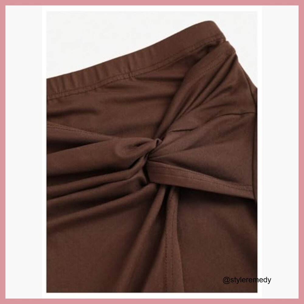 Polyester Elastane Ruched Crop Halter Top Slit Bo… - image 3